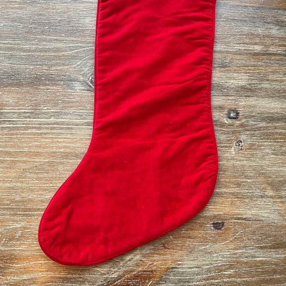 WOOL NEEDLEPOINT CHRISTMAS SANTA STOCKING WITH RED VELVET BACKING - Picture 4 of 5